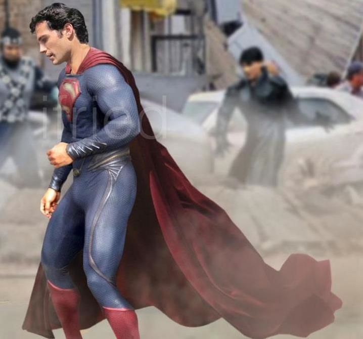  a full shot of Superman's costume from the new movie The Man of Steel